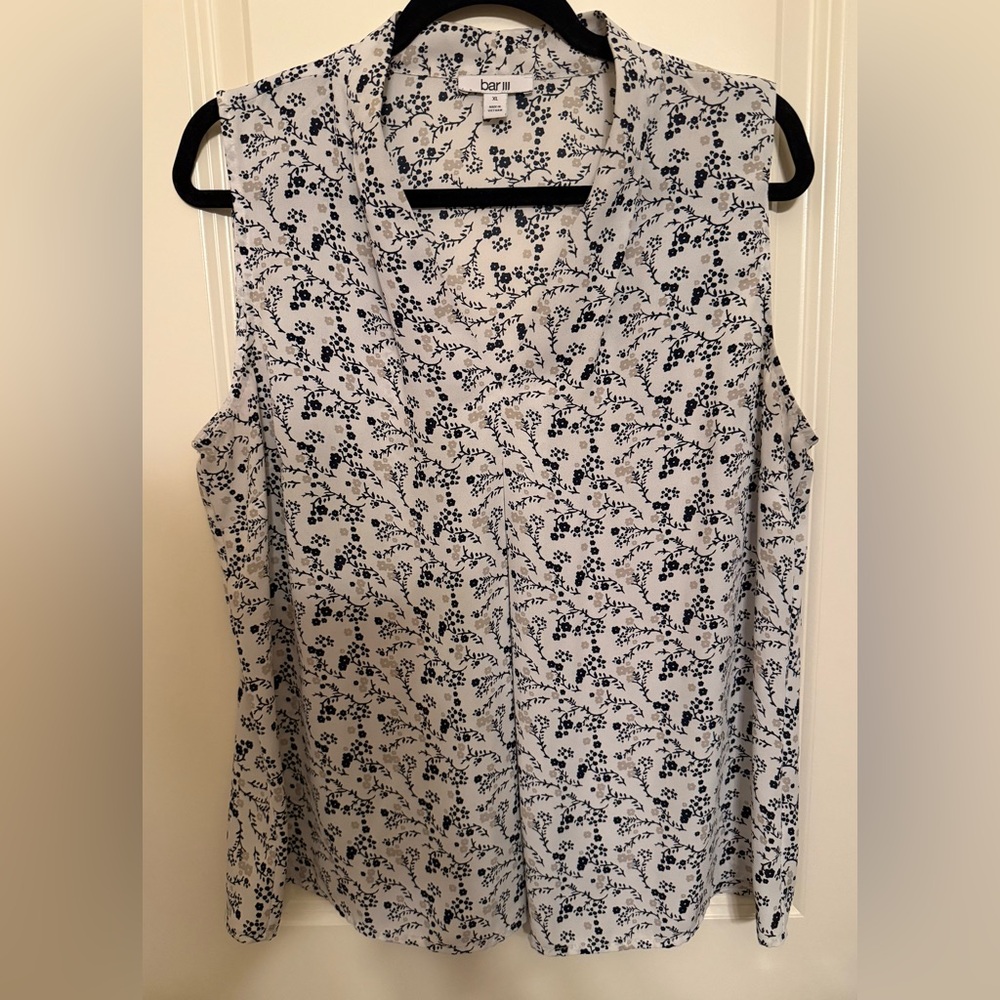 Bar III Black and White Floral Blouse